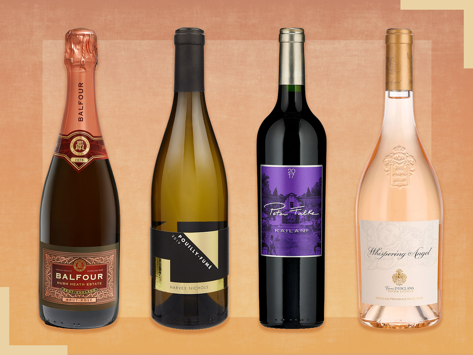 A selection of sparkling, white, red, and rosé wines suitable for married couples' parties